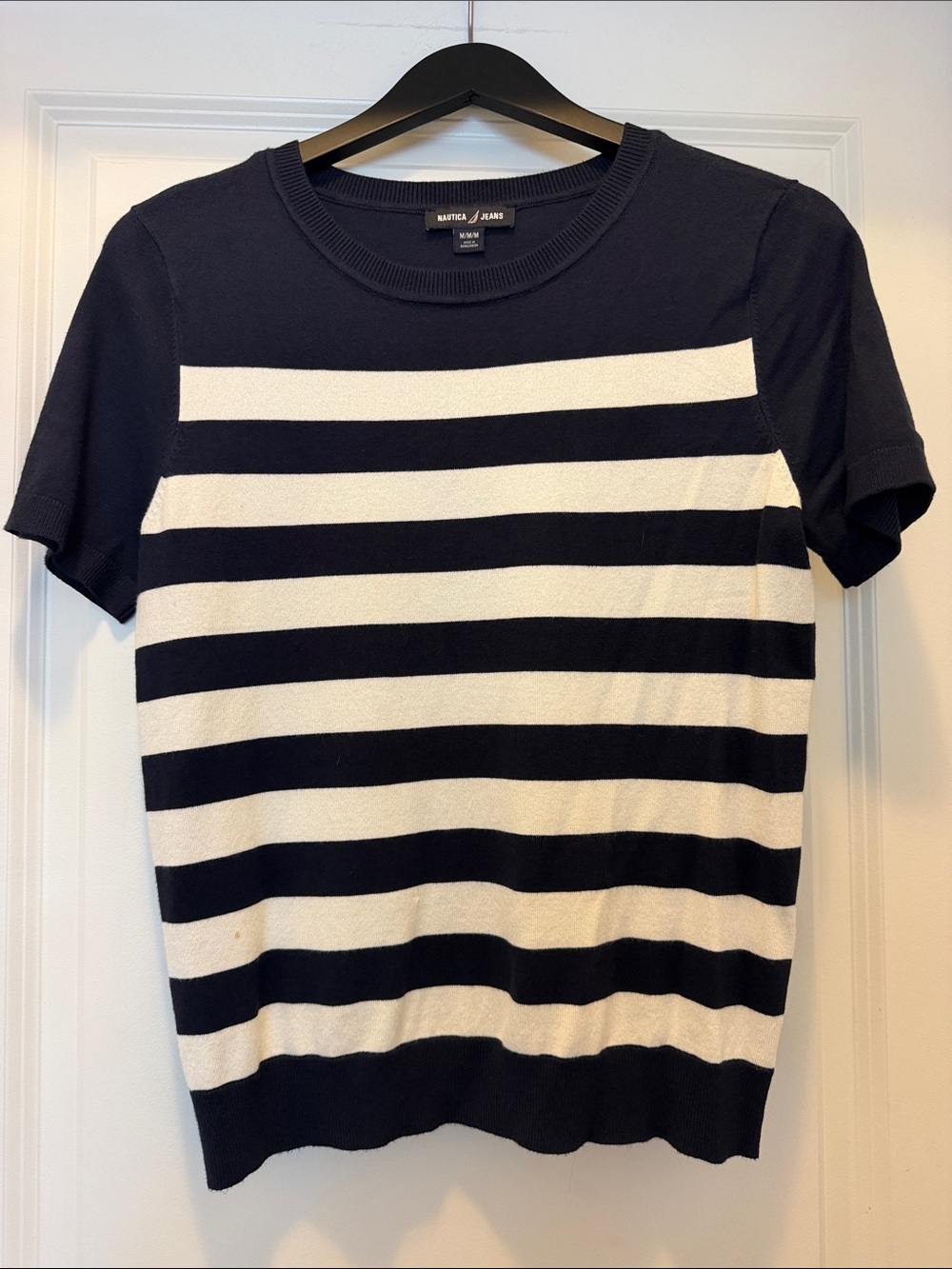 Nautica Black and White Horizontal Stripe Short-Sleeve Knit Tee